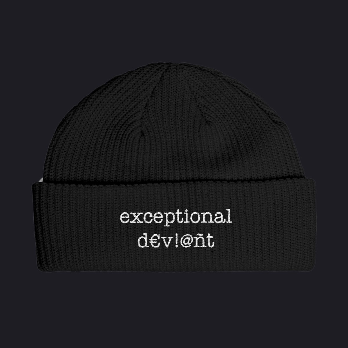 Black beanie with exceptional d€v!@nt embroidered on the cuff